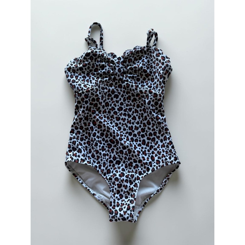 Art Class Girls Leopard Print One Piece Swimsuit Scalloped Trim Size S 6/7 NWT